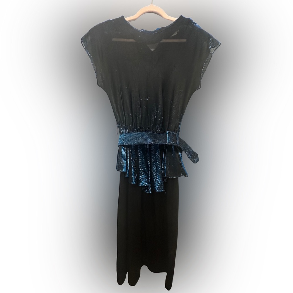 EUV Mondi Black and Shimmering Blue Midi Dress